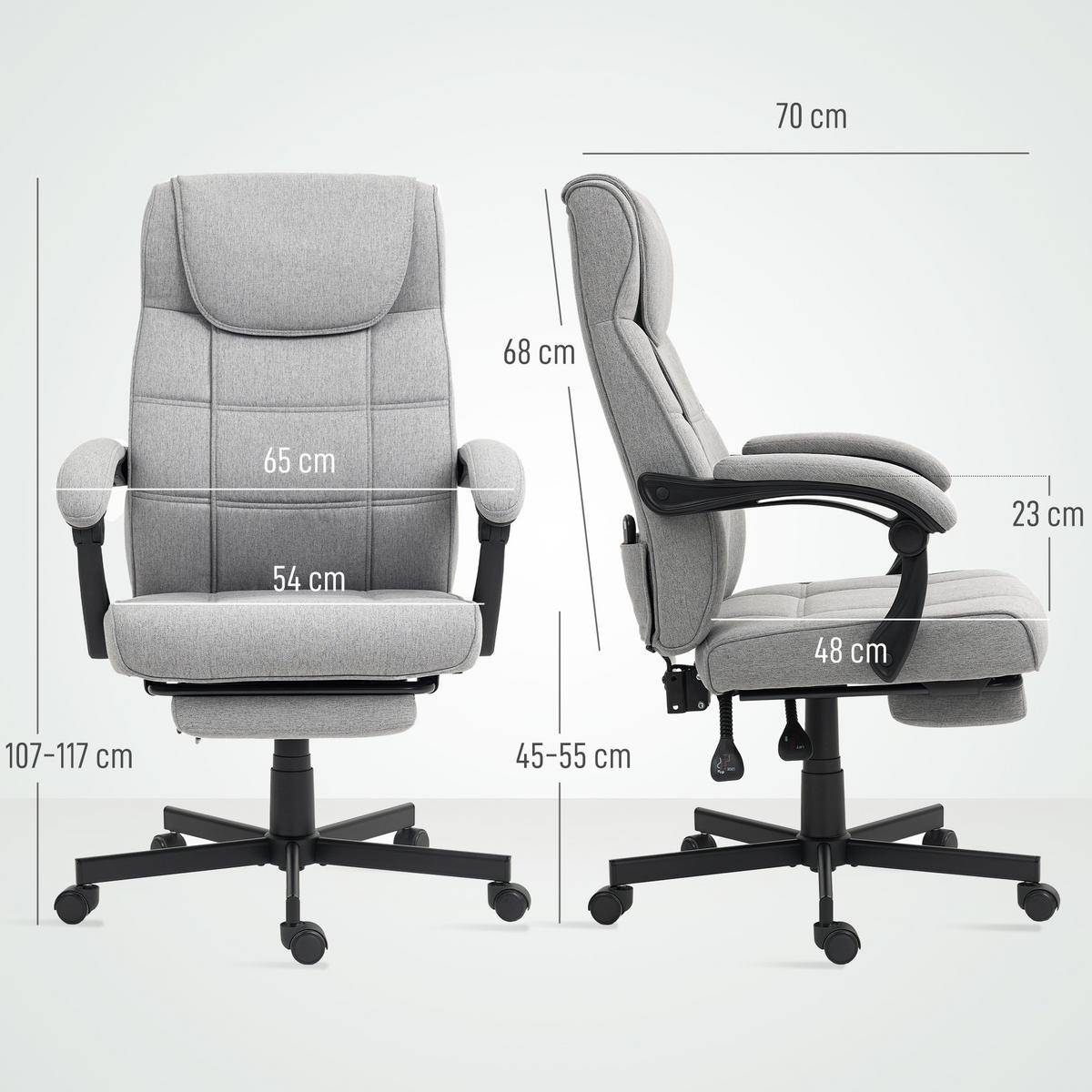 BÜROSTUHL mit Massagefunktion Ergonomischer Chefsessel Grau - Grau, Kunststoff (70/117/65cm) - HOMCOM