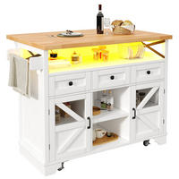 KÜCHENINSEL Rollbar Klapptisch App LED Stauraum - Weiß, Holzwerkstoff (120/98/43cm) - FLIEKS