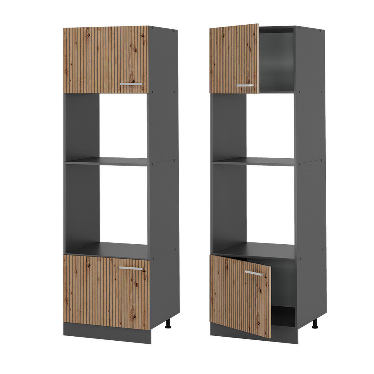 MIKROWELLENSCHRANK R-Line Artisan-Eiche 60 cm - Anthrazit/Eiche Artisan, Holzwerkstoff (60/206.8/57.2cm) - Vicco