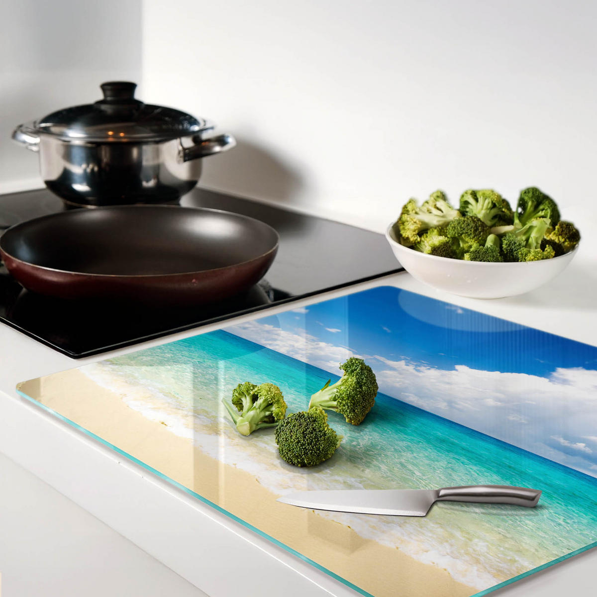 GLASPLATTE 60x52 cm Paradise Beach - Blau, Glas (60/0.4/52cm) - TULUP