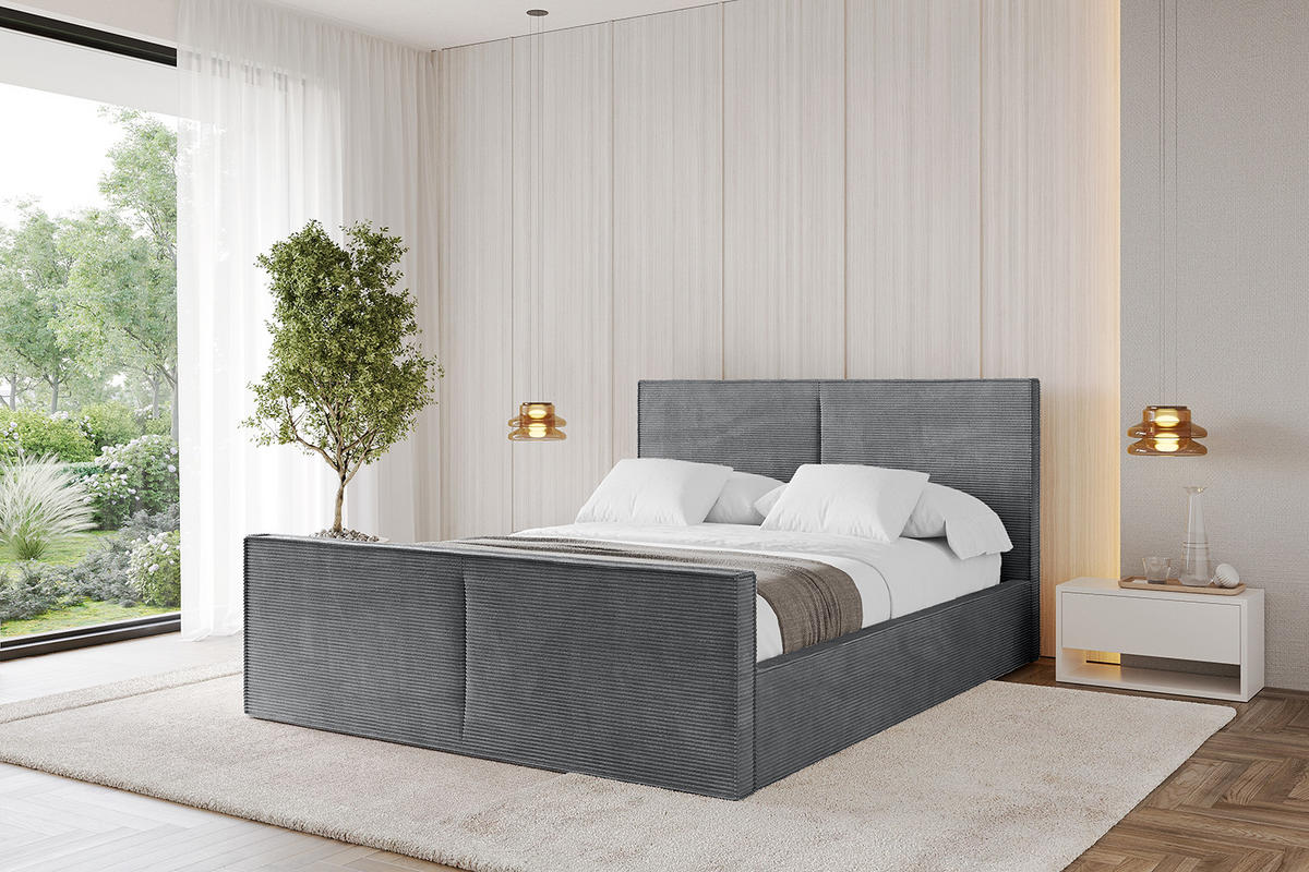 POLSTERBETT mit Bettkasten, Fußteil und Lattenrost, Boxbett mit Matratze H3/H4 - TIVON-Z 180x200 Dunkelgrau - Anthrazit, Holzwerkstoff/Textil (180/200cm) - ALTDECOR