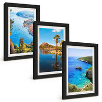 BILDER SET 3er Set - 20x30 cm Schwarzer Rahmen - Palmen am Meer, blaues Wasser - Schwarz, Kunststoff (20/30cm) - TULUP