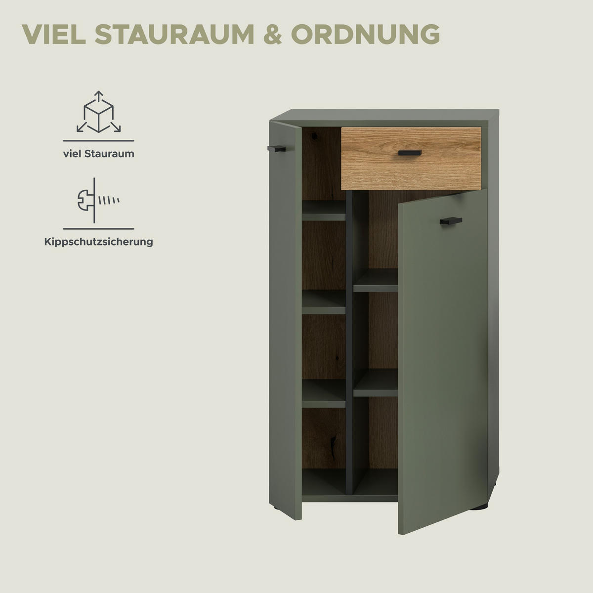 STANDSCHRANK AQUA (B/H/T: ca. 51/91/30 cm) in Sage Green/Sage Green - Grün, Holzwerkstoff (51/91/30cm)
