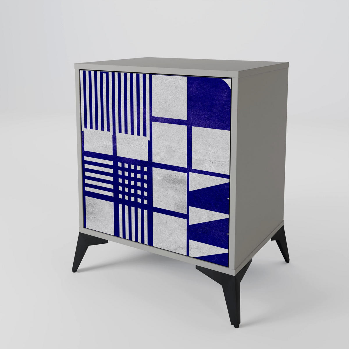 SIDEBOARD THE RIGHT PLACES, Grau, 57,5x42x67,5 cm, Schwarze Metall-Rahmenfüße - Multicolor/Schwarz, Holzwerkstoff/Metall (57.5/67.5/42cm) - SpaceRebels