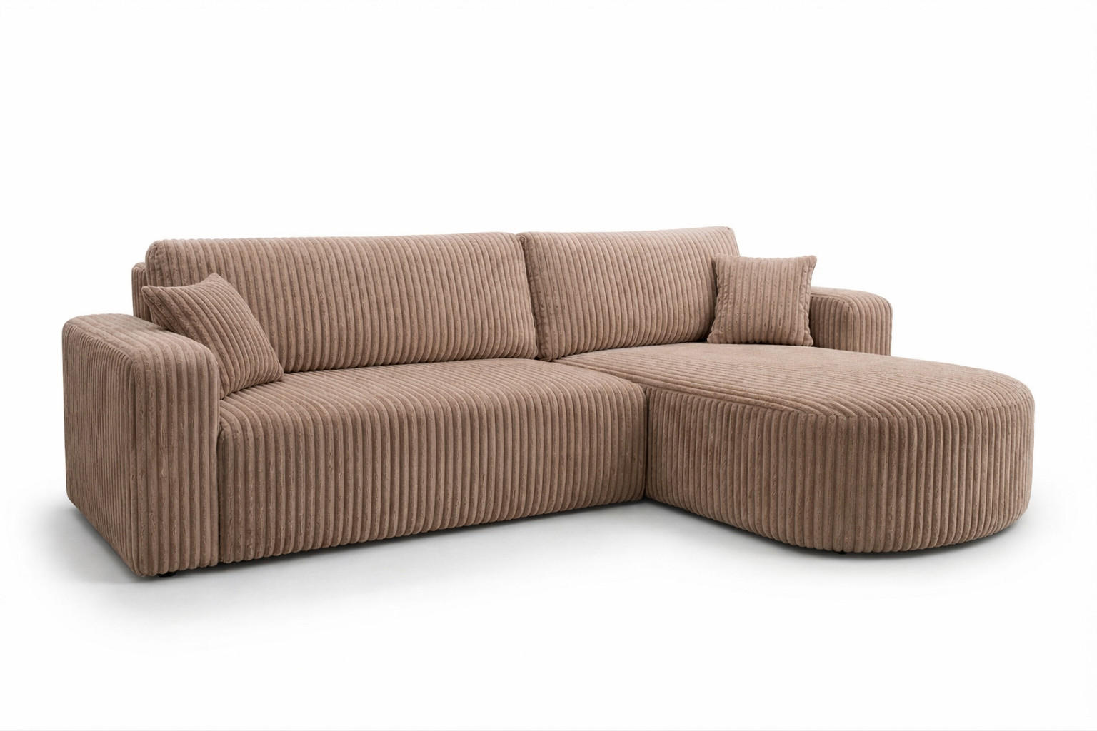 ECKSOFA Mit Schlaffunktion, Cordstoff Tilia, Braun, Rechts, ROUND ONE XL - Braun, Holz (271/175cm) - Kaiser Möbel