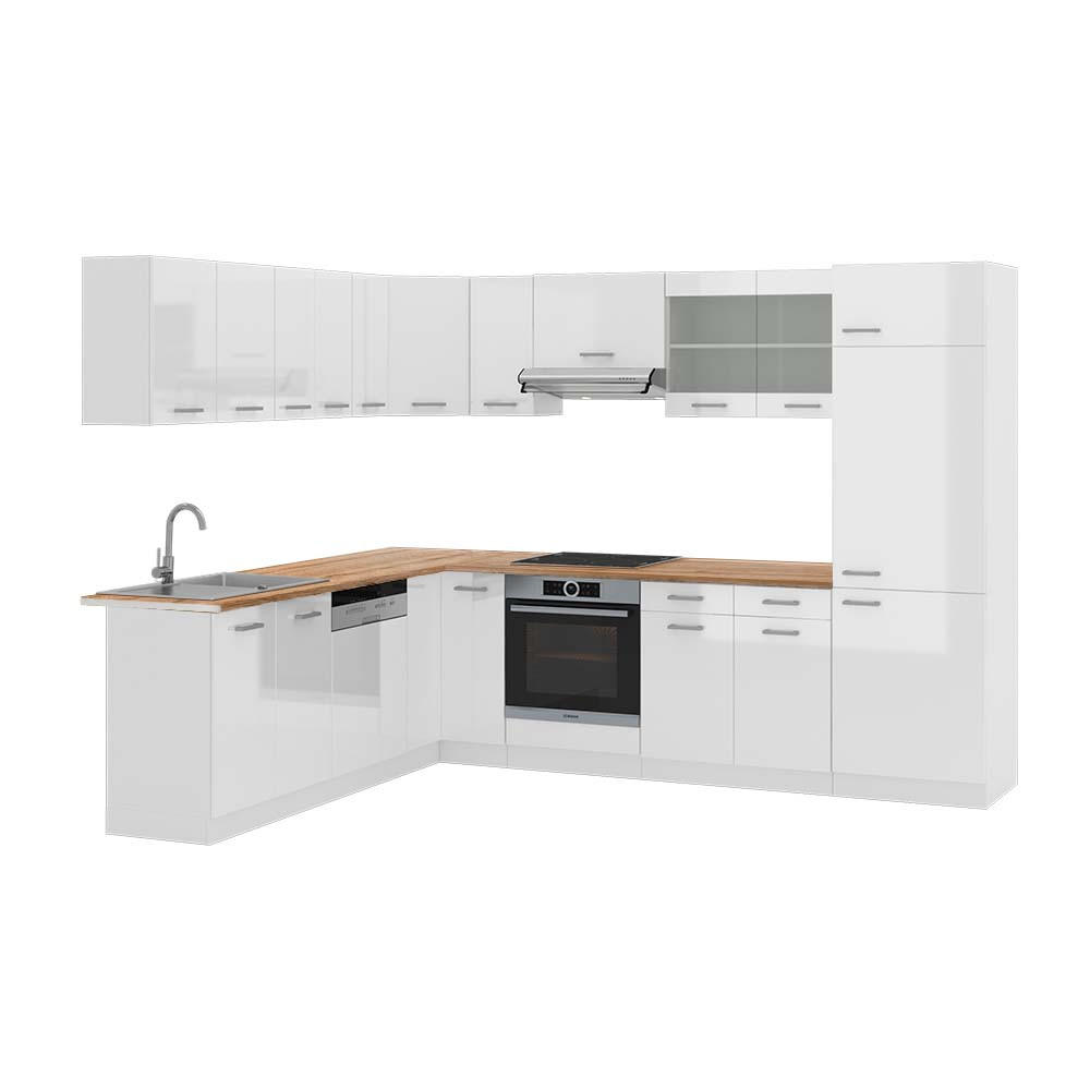 ECKKÜCHE R-Line Weiß Hochglanz/Weiß 227 x 287 cm, AP Eiche - Weiß Hochglanz/Weiß, Holzwerkstoff (287/81.6/60cm) - Vicco