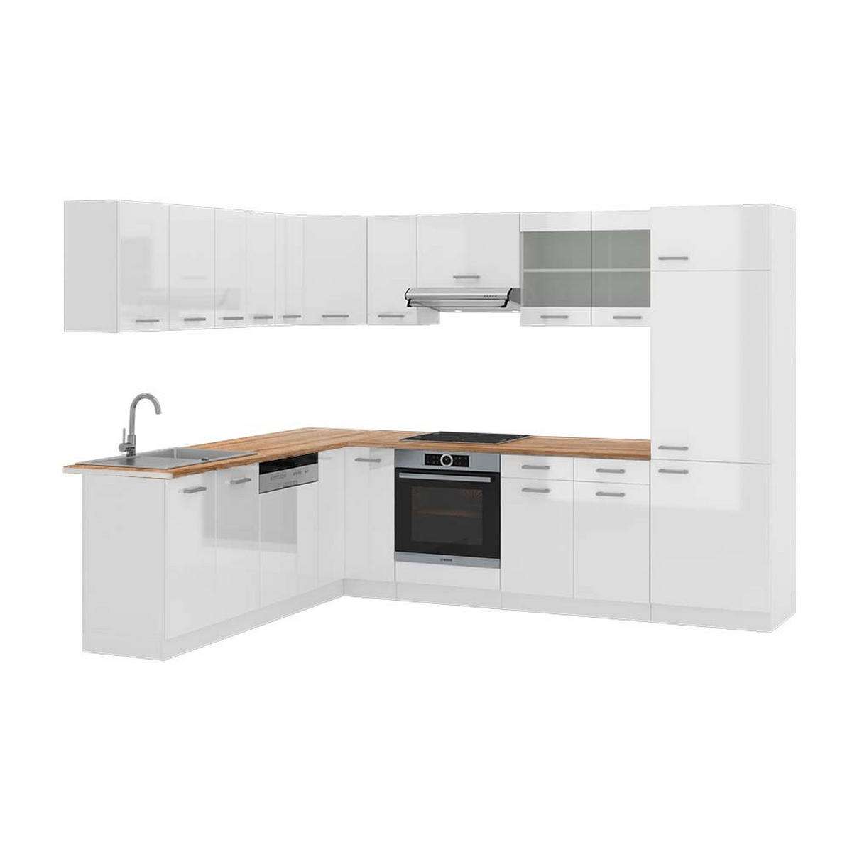 ECKKÜCHE R-Line Weiß Hochglanz/Weiß 227 x 287 cm, AP Eiche - Weiß Hochglanz/Weiß, Holzwerkstoff (287/81.6/60cm) - Vicco