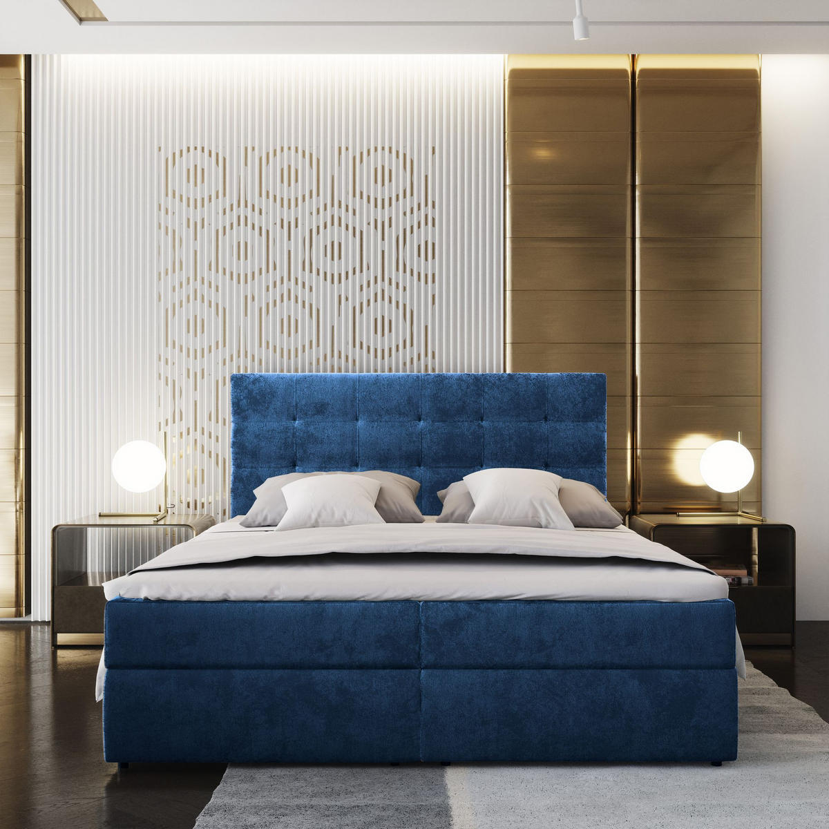 BOXBETT GLOS K 180x200 cm mit Matratze und Topper - Blau - Blau, Holz (180/200cm) - MASSENO