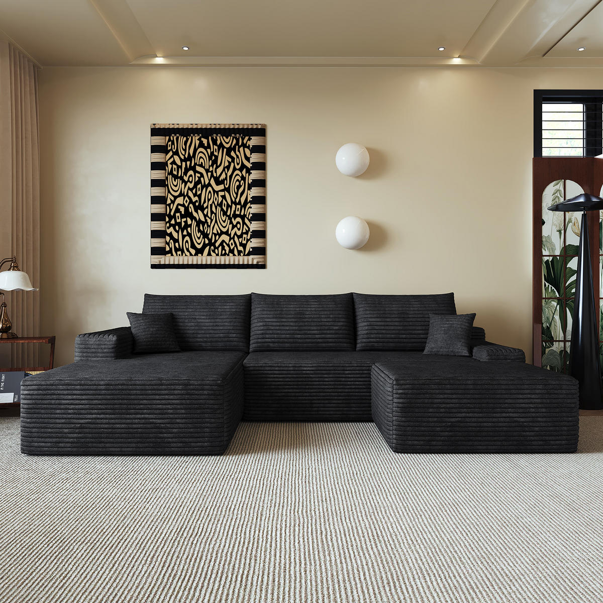WOHNLANDSCHAFT DE-34857 U-Form 2-Sitzer Chaiselongue links Schwarz - Schwarz, Textil (175/83/270cm) - ComfortXL