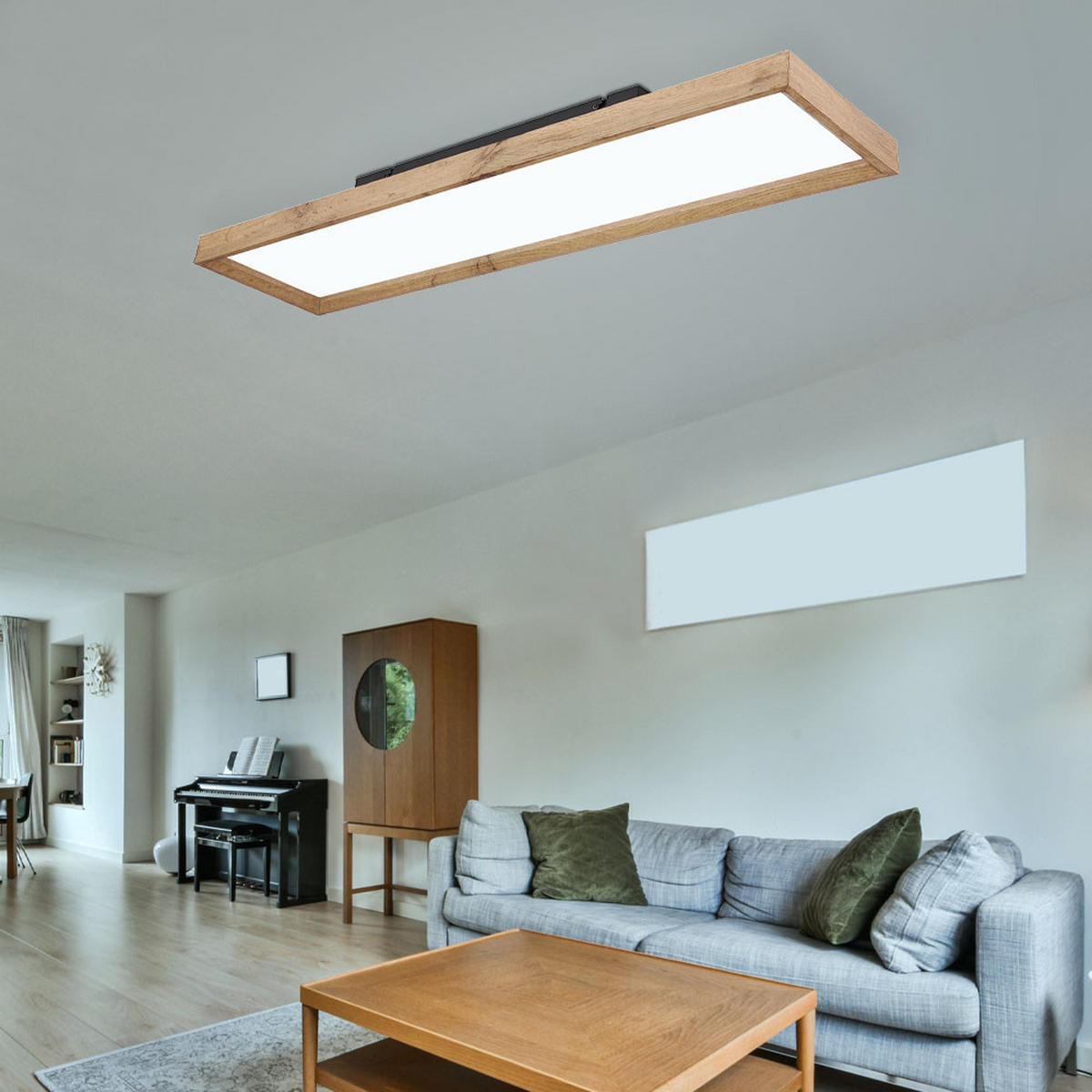 LED DECKENLEUCHTE Holzoptik Braun opal - Braun, Metall (80/20/8.5cm) - Globo Lighting