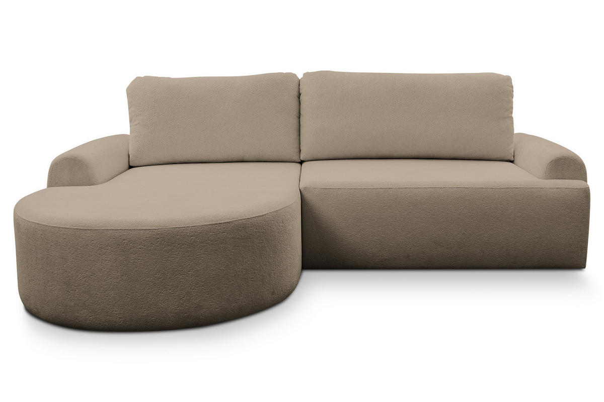 ECKSOFA Dream in L-Form mit Schlaffunktion und Bettkasten, Farbe: Braun, Bouclé-Stoff, Ottomane Links - Braun, Textil (136/260cm) - VENASI MÖBEL