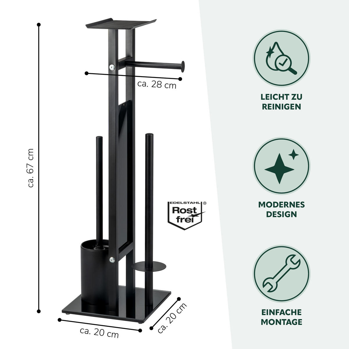 STAND-WC-GARNITUR 4IN1, schwarz - Schwarz, Metall (28/67/20cm) - eluno