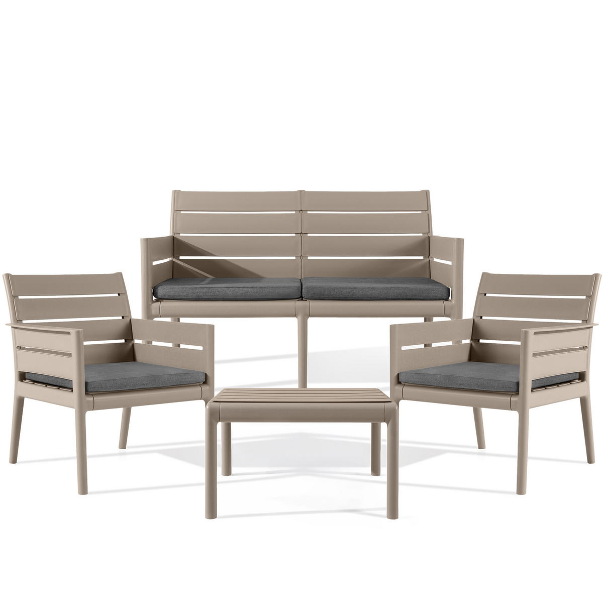 GARTENMÖBEL-SET MITTU 4-tlg, Beige/Braun - Beige/Braun, Kunststoff - KONSIMO®