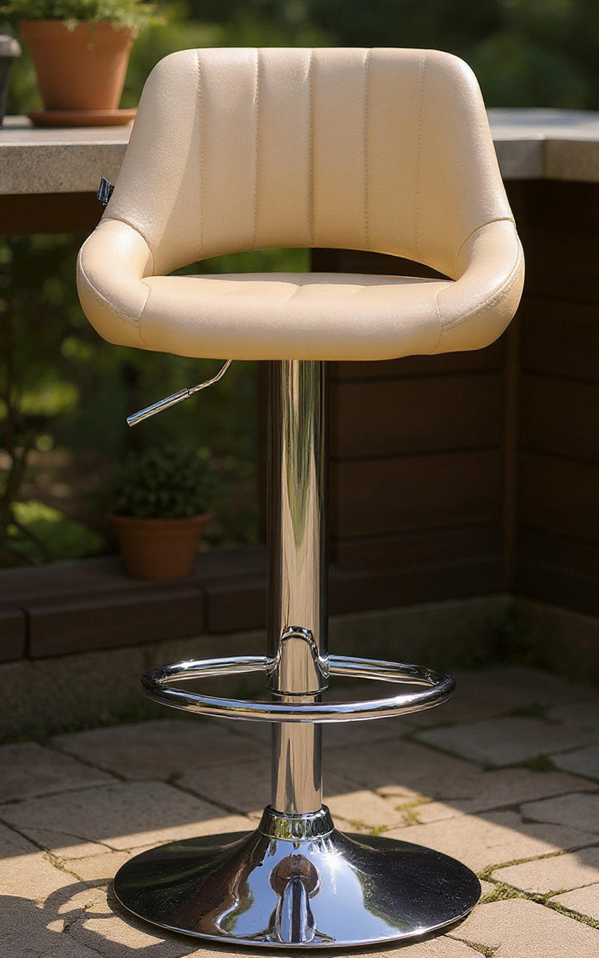 BARHOCKER Milos Kunstleder chrom creme - Chromfarben/Naturfarben, Kunststoff/Metall (47/106/48cm) - TPFLiving