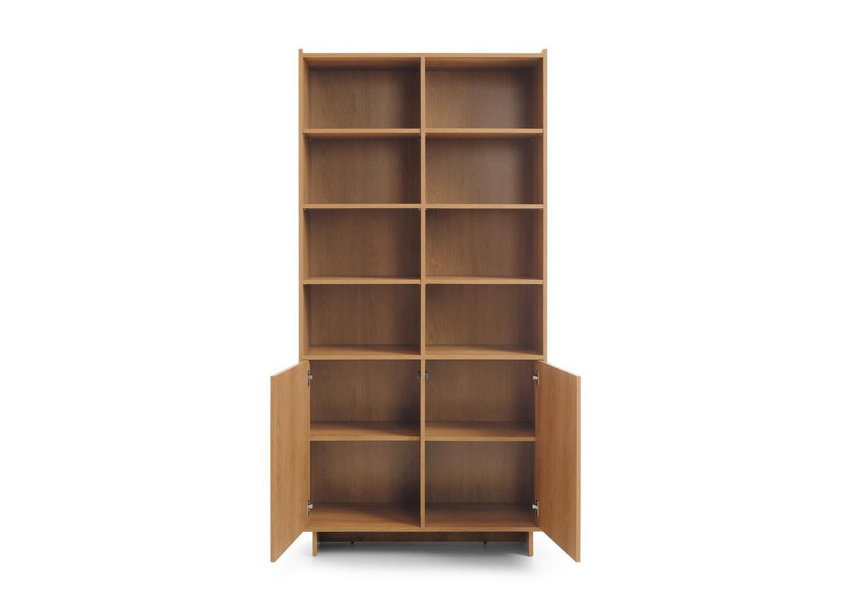 REGAL Suna 98 cm breit Japandi Design Schrank Eiche Caramel grifflos 200 cm hoch - Braun, Holzwerkstoff (98/200/39cm) - Bettso
