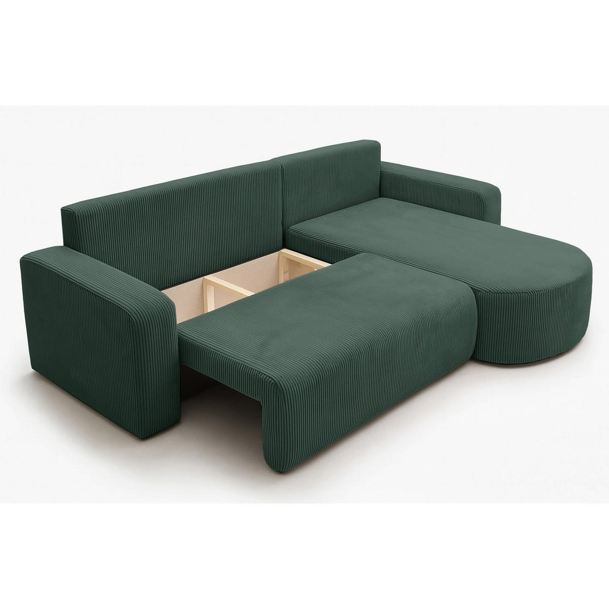 ECKSOFA mit Schlaffunktion Teeo L-Form universal mit Bettkasten Dunkelgrün Cord - Dunkelgrün/Schwarz, Kunststoff/Textil (275/170cm) - Homebook