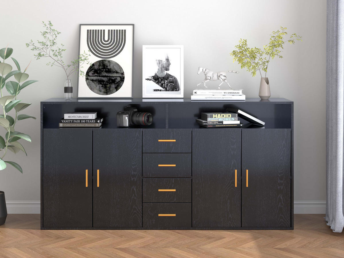 SIDEBOARD in 160/81/40cm - Schwarz, Holzwerkstoff/Metall (160/81/40cm) - HOMAVO