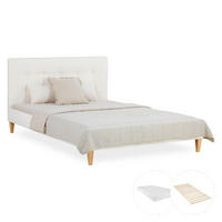POLSTERBETT Bouclé mit Matratze 140/200 cm in Beige - Beige, Textil (140/200cm) - Homestyle4u