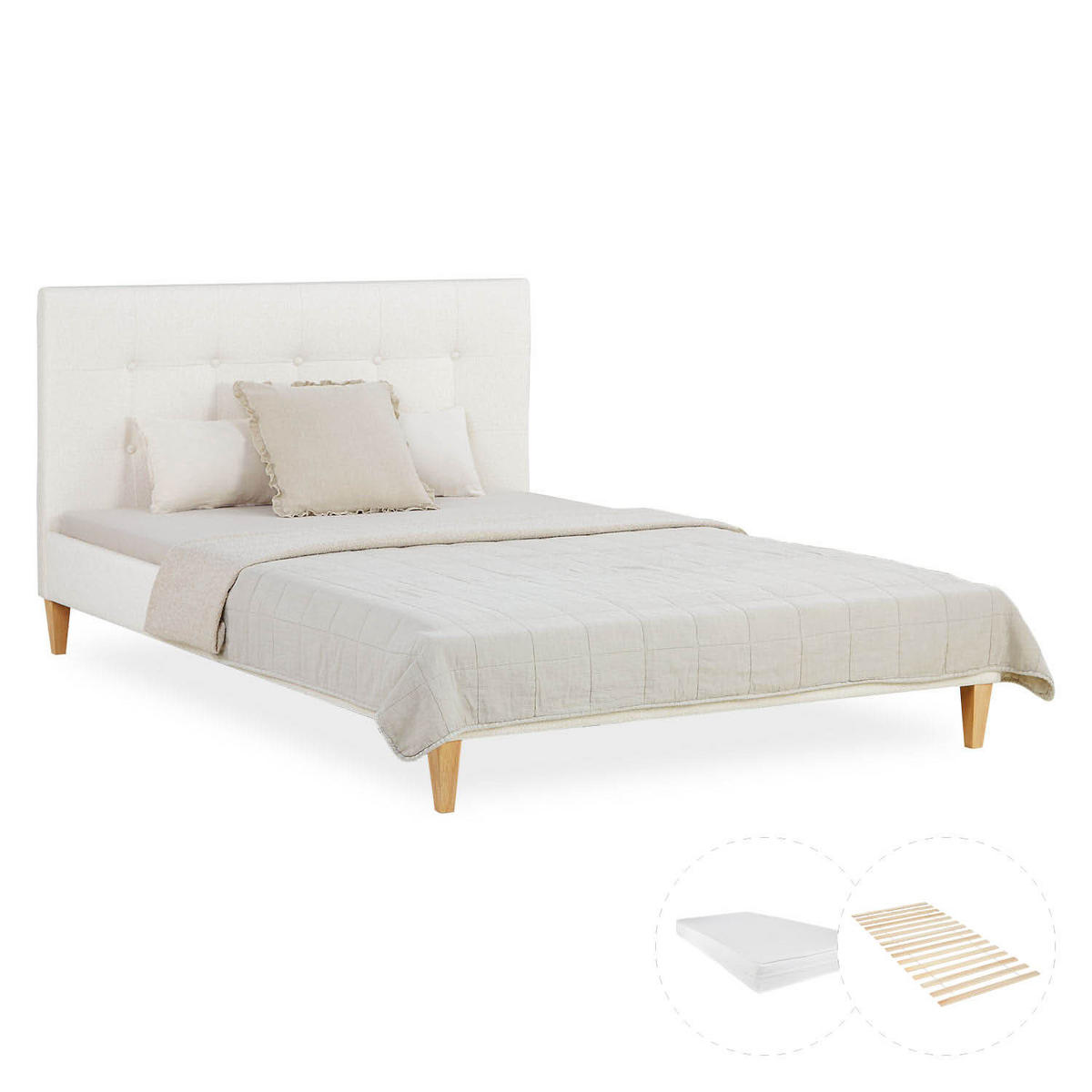 POLSTERBETT Bouclé mit Matratze 140/200 cm in Beige - Beige, Textil (140/200cm) - Homestyle4u