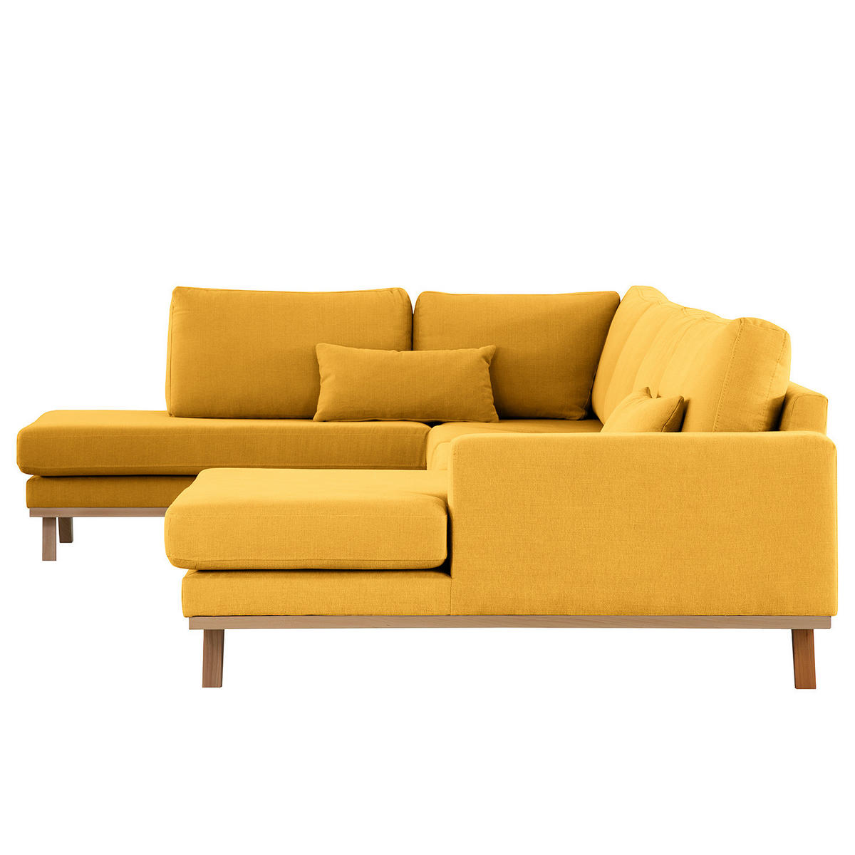 WOHNLANDSCHAFT mit Longchair - Gelb/Buchefarben, Buchenholz/Textil (371/81/219cm) - home24