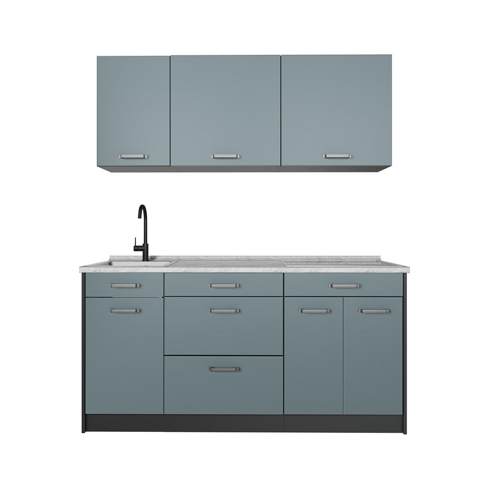 SINGLEKÜCHE R-Line, Blau-Grau/Anthrazit, 160 cm Arbeitsplatte Marmor - Anthrazit/Blaugrau, Holzwerkstoff (160/81.6/60cm) - Vicco