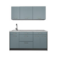 SINGLEKÜCHE R-Line, Blau-Grau/Anthrazit, 160 cm Arbeitsplatte Marmor - Anthrazit/Blaugrau, Holzwerkstoff (160/81.6/60cm) - Vicco