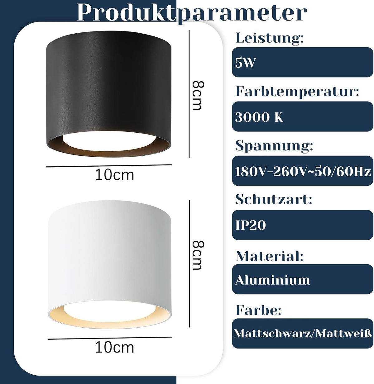 DECKENSTRAHLER Lichtmar 10/8/10 cm - Schwarz, Metall (10/10/8cm) - ZMH