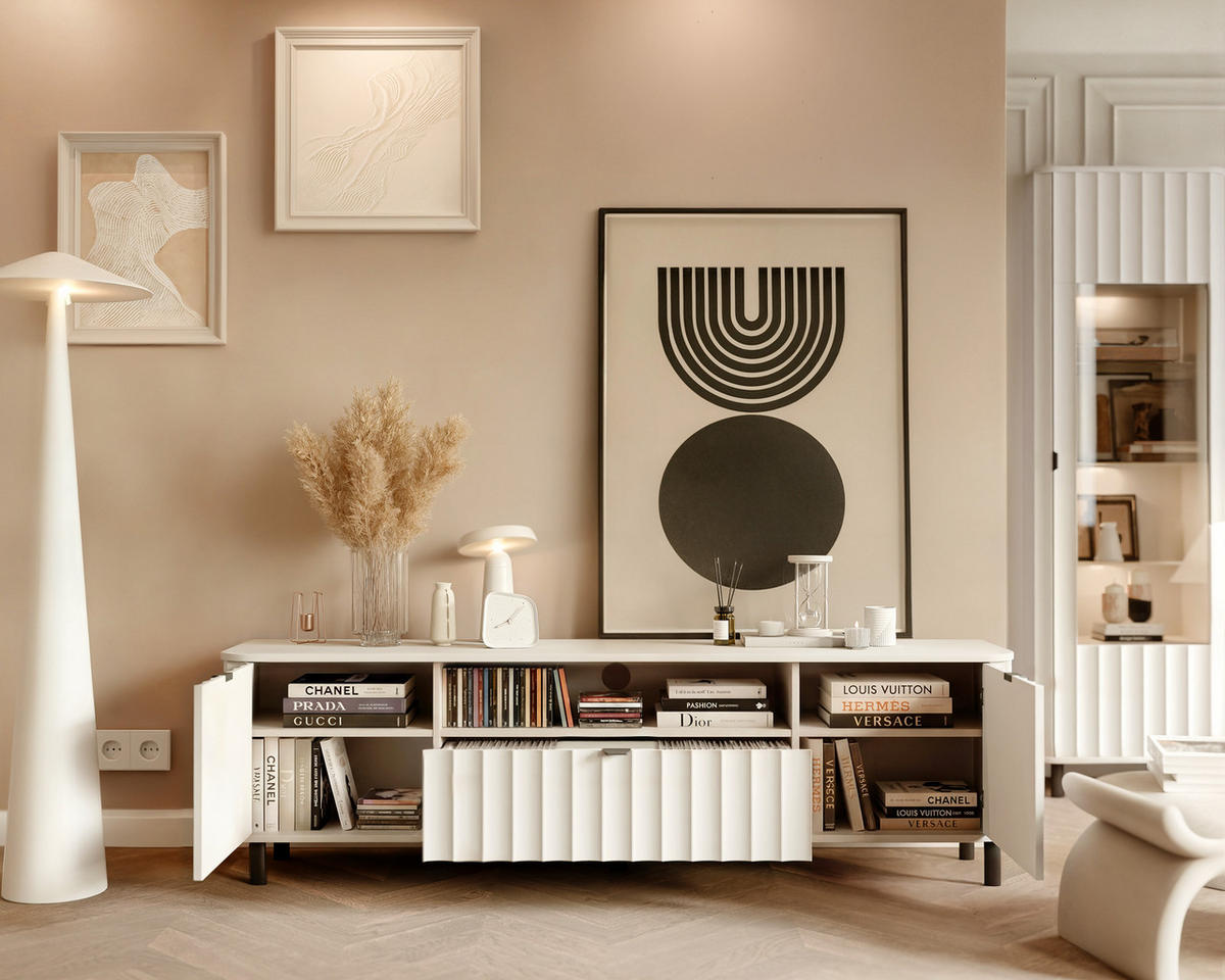 TV-LOWBOARD VITA stehend, 196 cm Alpinweiß - Weiß, Holzwerkstoff/Metall (196/57/40.5cm) - Idohome