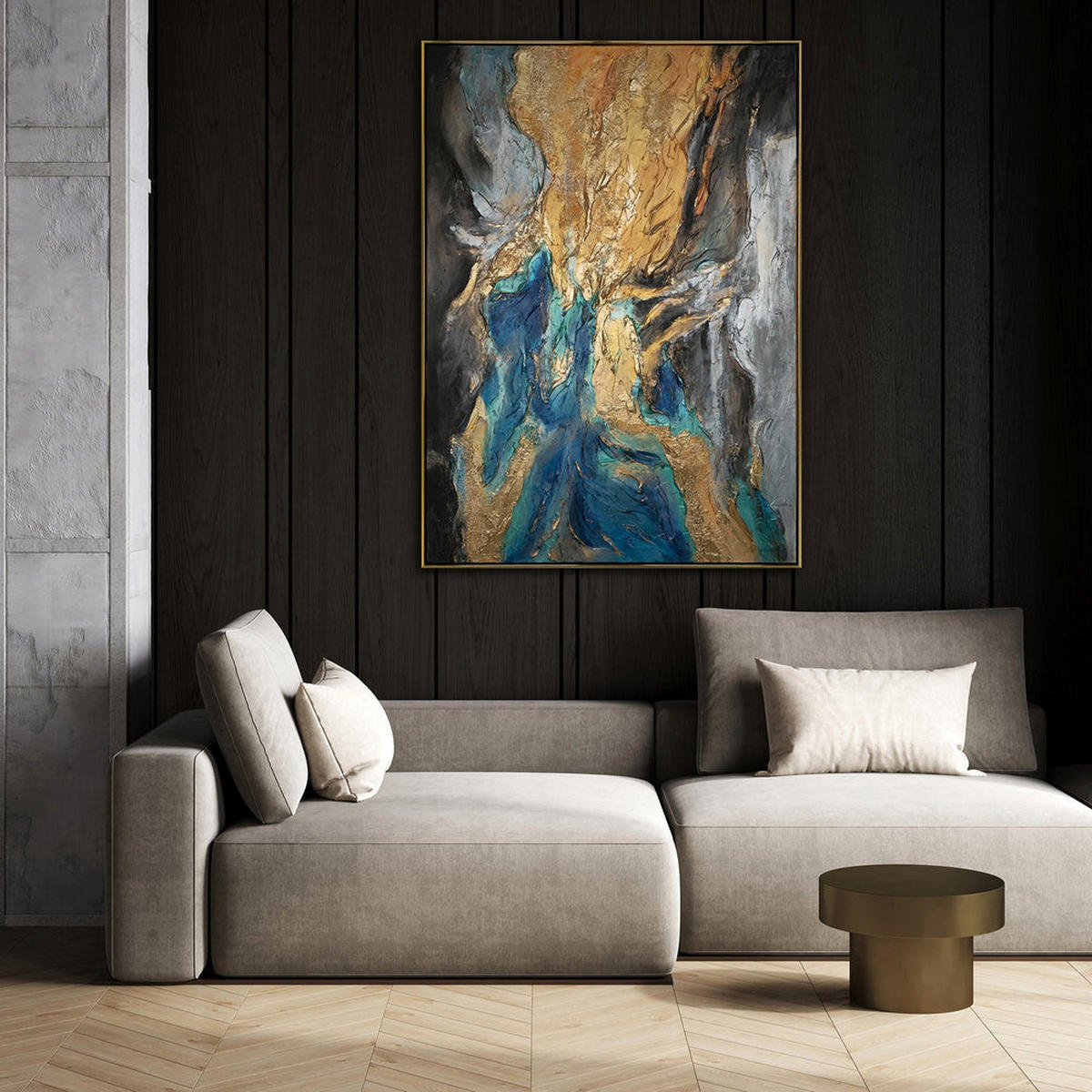 GEMÄLDE Abstrakte Symphonie Schattenfugenrahmen Schwarz 180x120 cm - Schwarz, Holz (180/120cm) - YS-art gallery