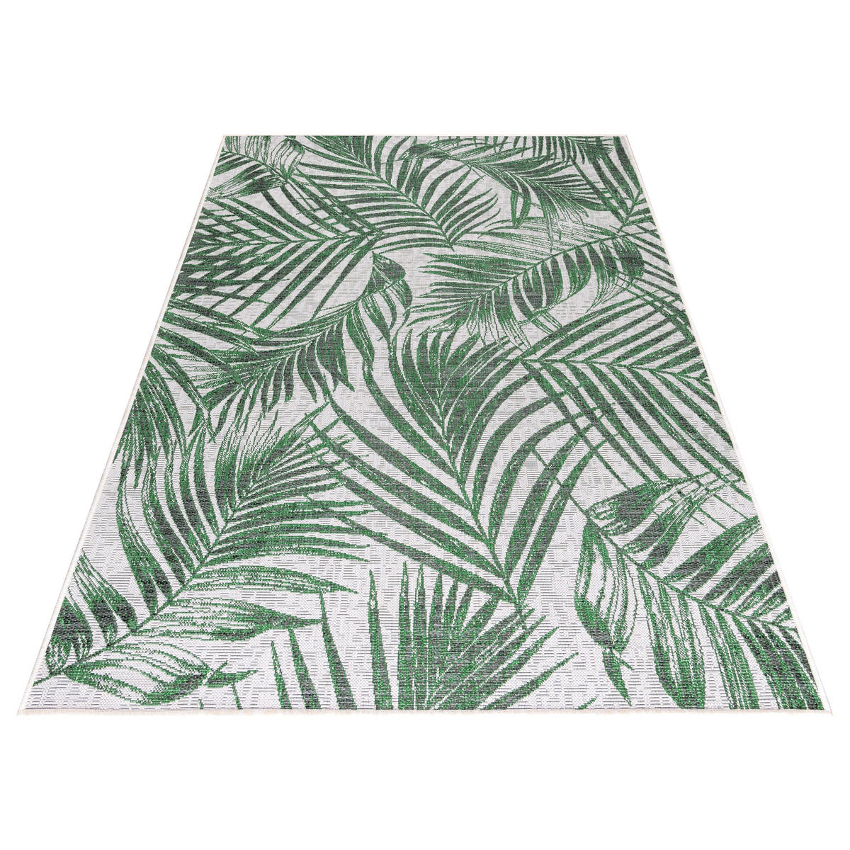 TEPPICH Outdoor Flachgewebe Palmen-Dessin Polypropylen Terrasse Grün Rechteckig 120x170 - Grün, Textil (120/170cm) - KADIMA DESIGN