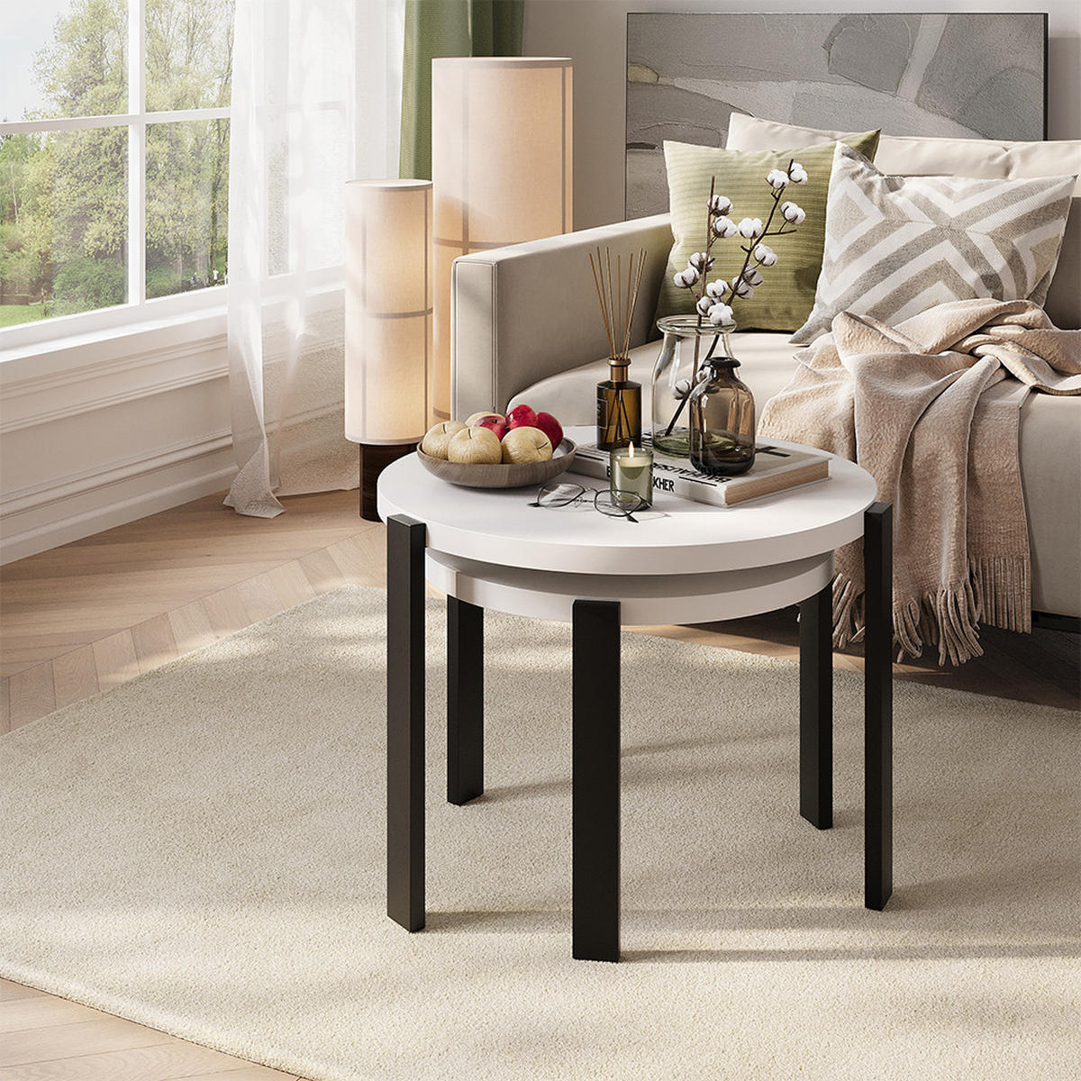 COUCHTISCH-SET Norin, Weiß/Schwarz, 60 x 60 cm - Schwarz/Weiß, Holzwerkstoff (60/60/45cm) - Vicco