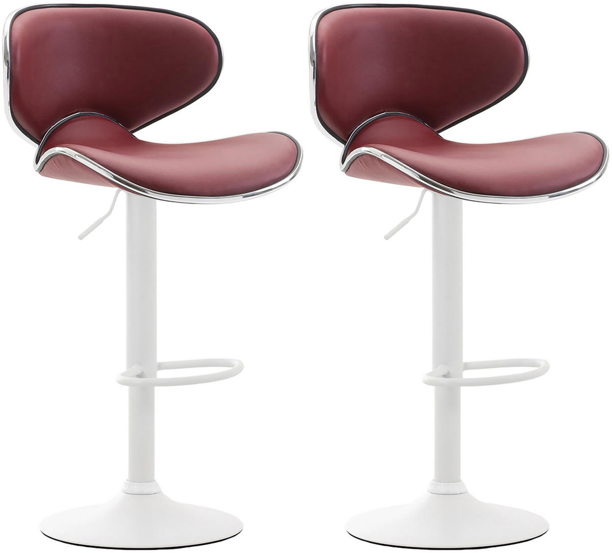 BARHOCKER 2er Set Las-Mallorcas Kunstleder weiß bordeauxrot - Bordeaux/Weiß, Kunststoff/Metall (46/108/49cm) - TPFLiving