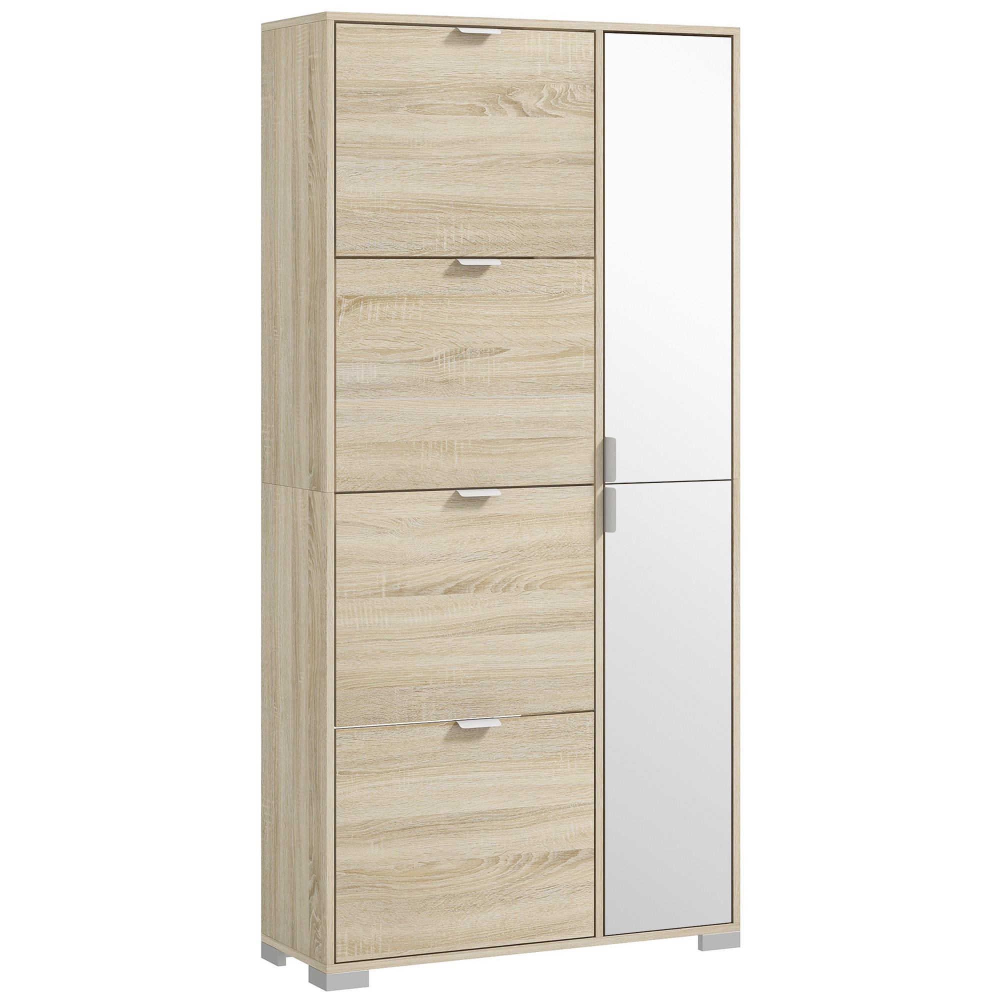 SCHUHSCHRANK DE-15005 4 Klapptüren & 2 Spiegel-Schränke Natur - Eichefarben, Holzwerkstoff (82/168/30cm) - ComfortXL