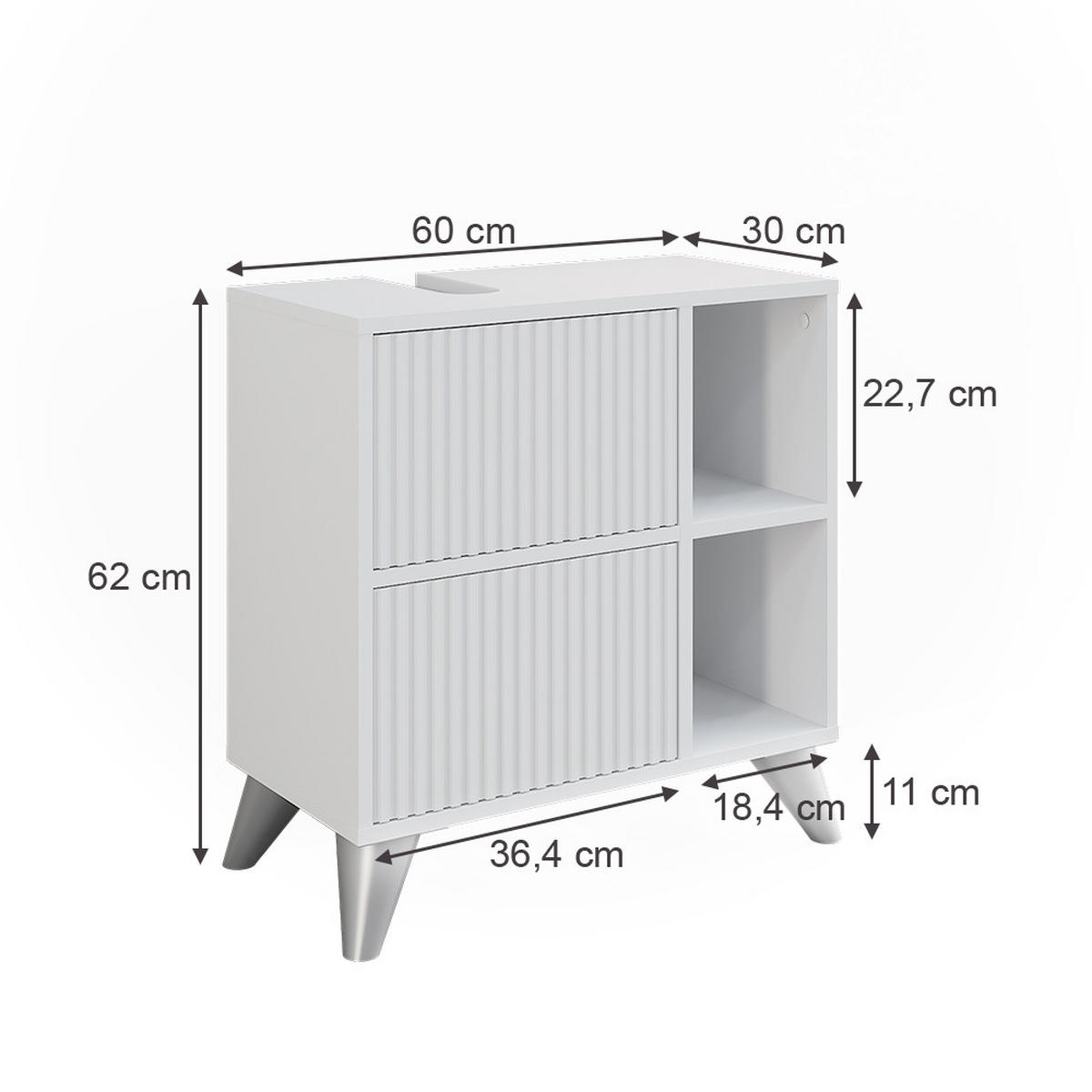 WASCHBECKENUNTERSCHRANK Leano Weiß 60 x 62 cm mit 2 Schubladen - Weiß, Holzwerkstoff (60/62/30cm) - Vicco