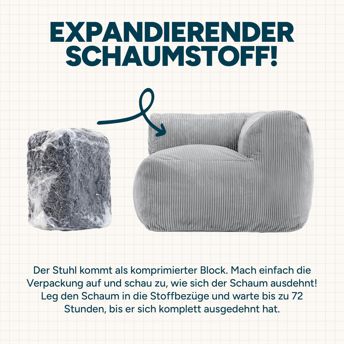 SITZSACK-ECKSESSEL ZEN modular Cord - Grau, Textil (100/68/100cm) - icon