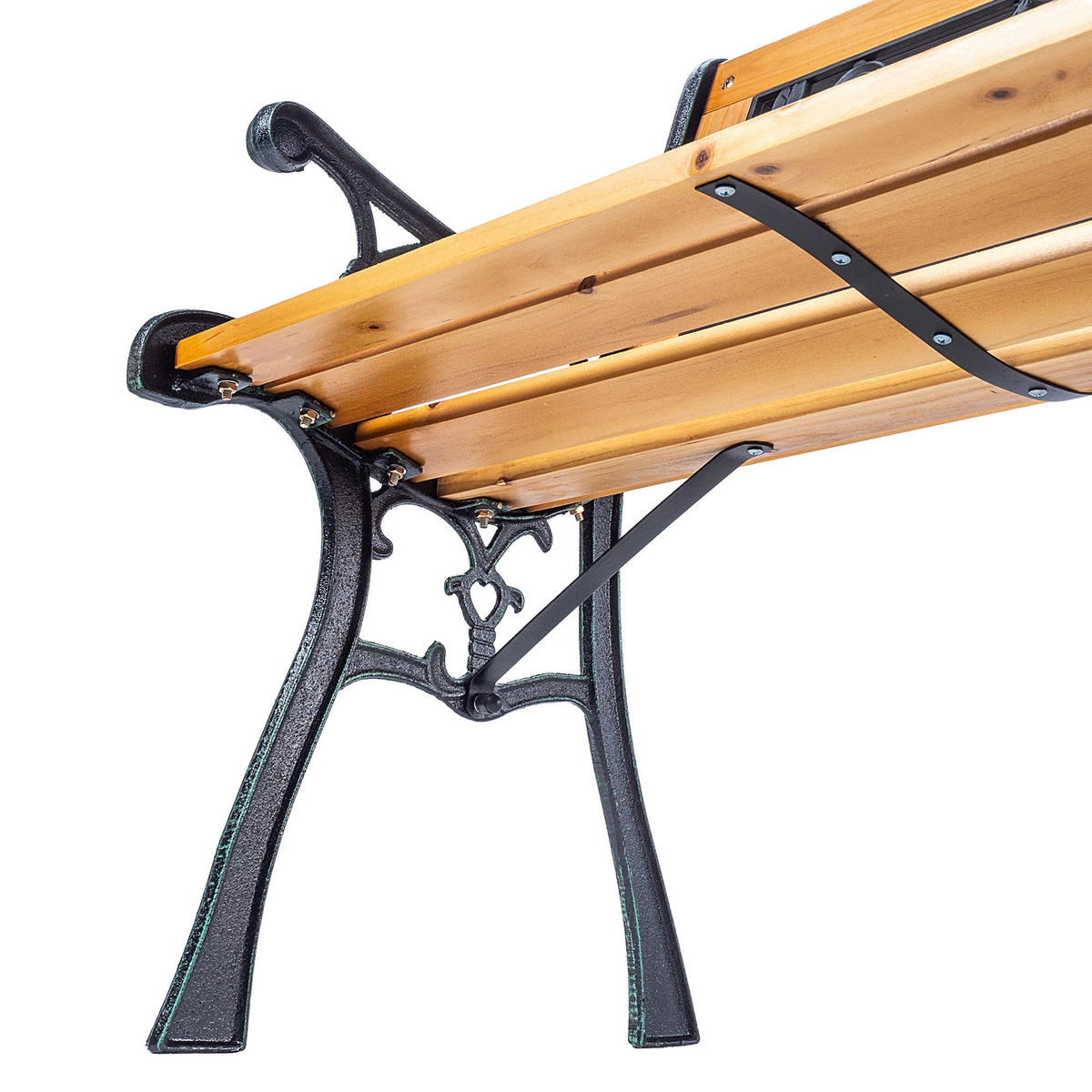 GARTENBANK aus Holz und Gusseisen, 2-Sitzer Holzbank mit Armlehnen & Rückenlehne - Hellbraun, Holz (52/73.5/127cm) - KADAX