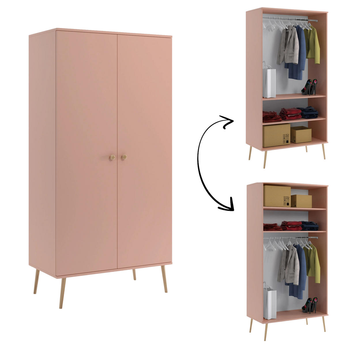 KLEIDERSCHRANK NATURA, 100 cm, Rosa, mit Kleiderstange - Rosa, Holz (100/202/52cm) - Excellent Home