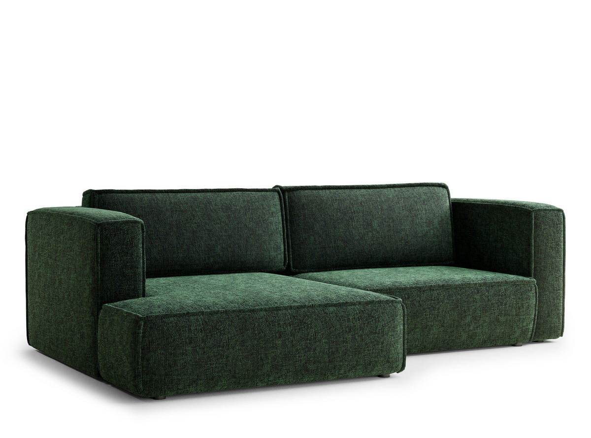 ECKSOFA MIT SCHLAFFUNKTION Velto Dunkelgrün Chenille-Stoff - Dunkelgrün/Schwarz, Holz/Holzwerkstoff (152/250cm) - Maison de Reve