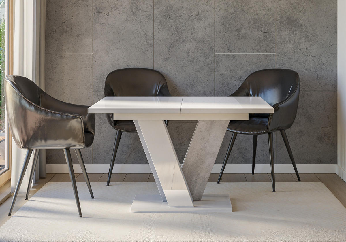 ESSTISCH Ausziehbar 120 - 160 cm Weiß Hochglanz und Betonoptik - Weiß Hochglanz/Grau, Holzwerkstoff (120/90/75cm) - PROSPERO