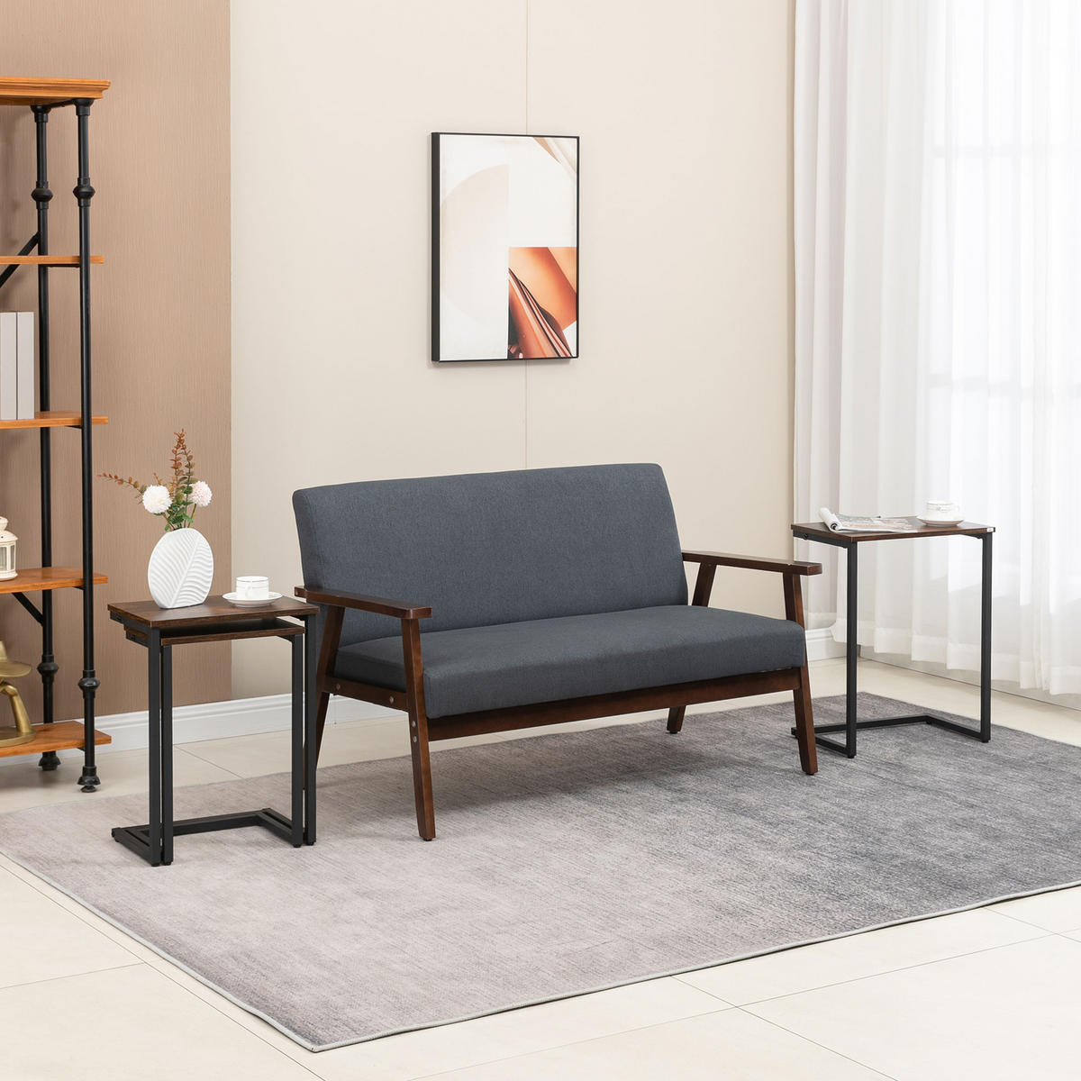 BEISTELLTISCH-SET Spanplatte Stahl Braun - Braun, Kunststoff (45/30/60cm) - HOMCOM