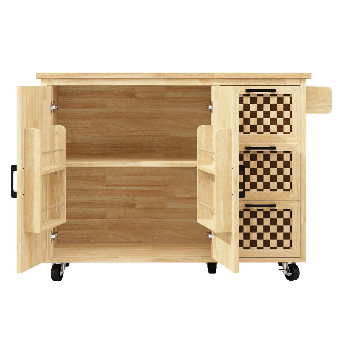 KÜCHENINSEL 120/45-75/92 cm natur mit klappbarer Tischplatte und Rollen - Naturfarben, Holzwerkstoff (120/92/45cm) - OKWISH