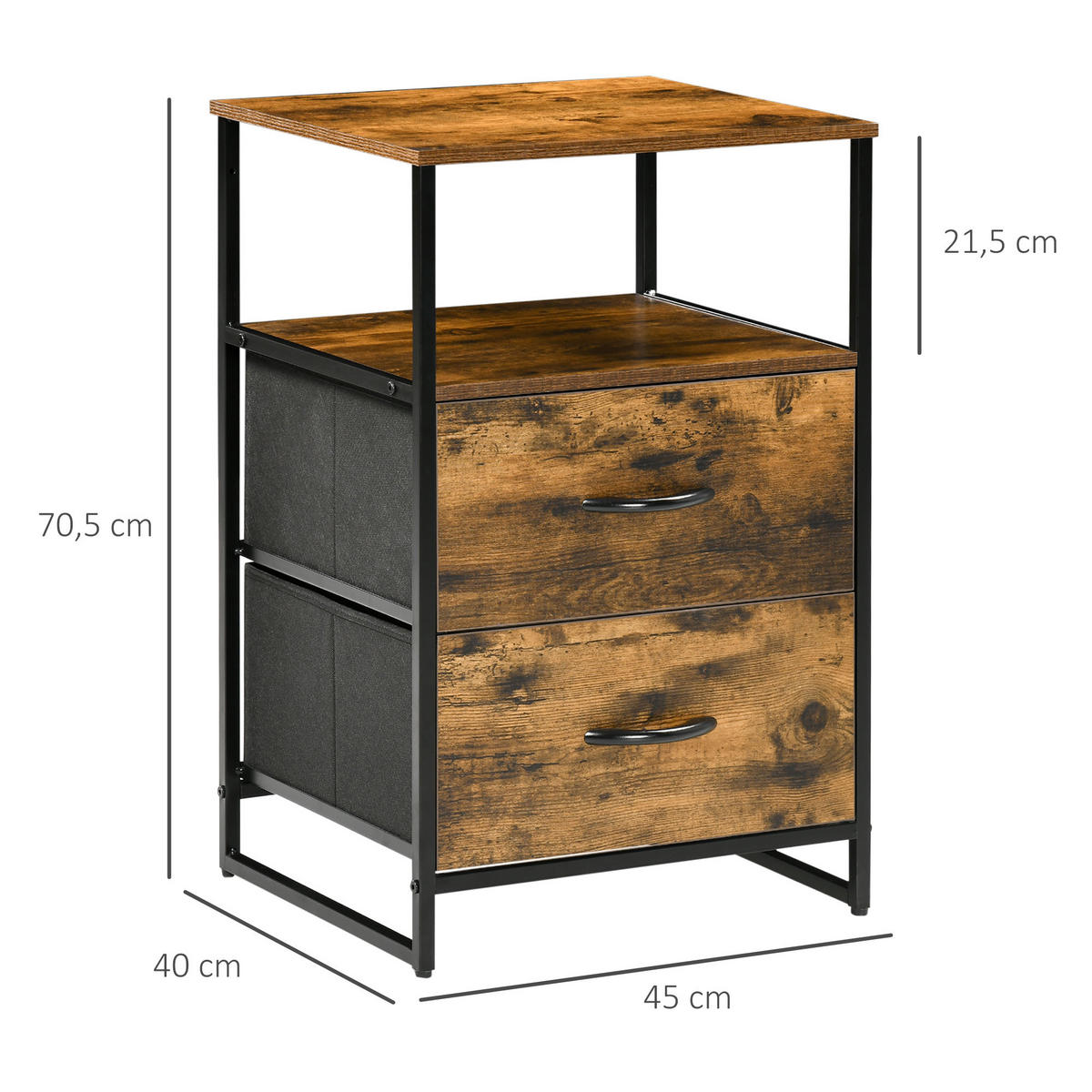KOMMODE aus Stoff mit 2 Schubladen, Rustikal-Braun - Braun, Textil (45/70.5/40cm) - HOMCOM