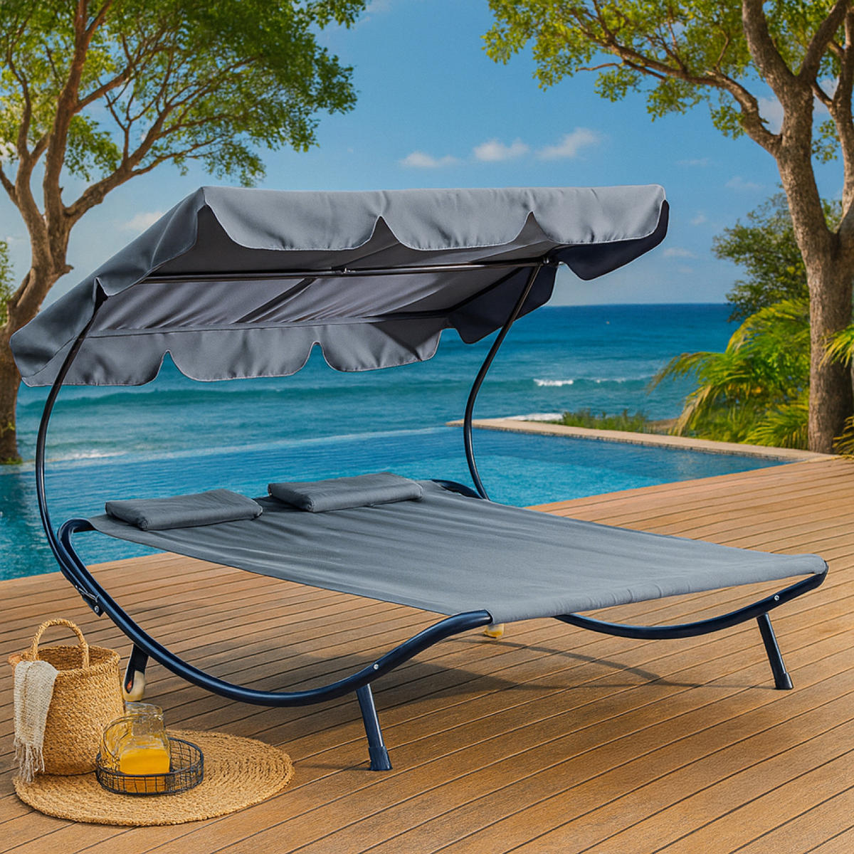 LIEGESTUHL Aloha Grau Aus Stoff - Grau, Metall (200/41/173cm) - Concept Usine