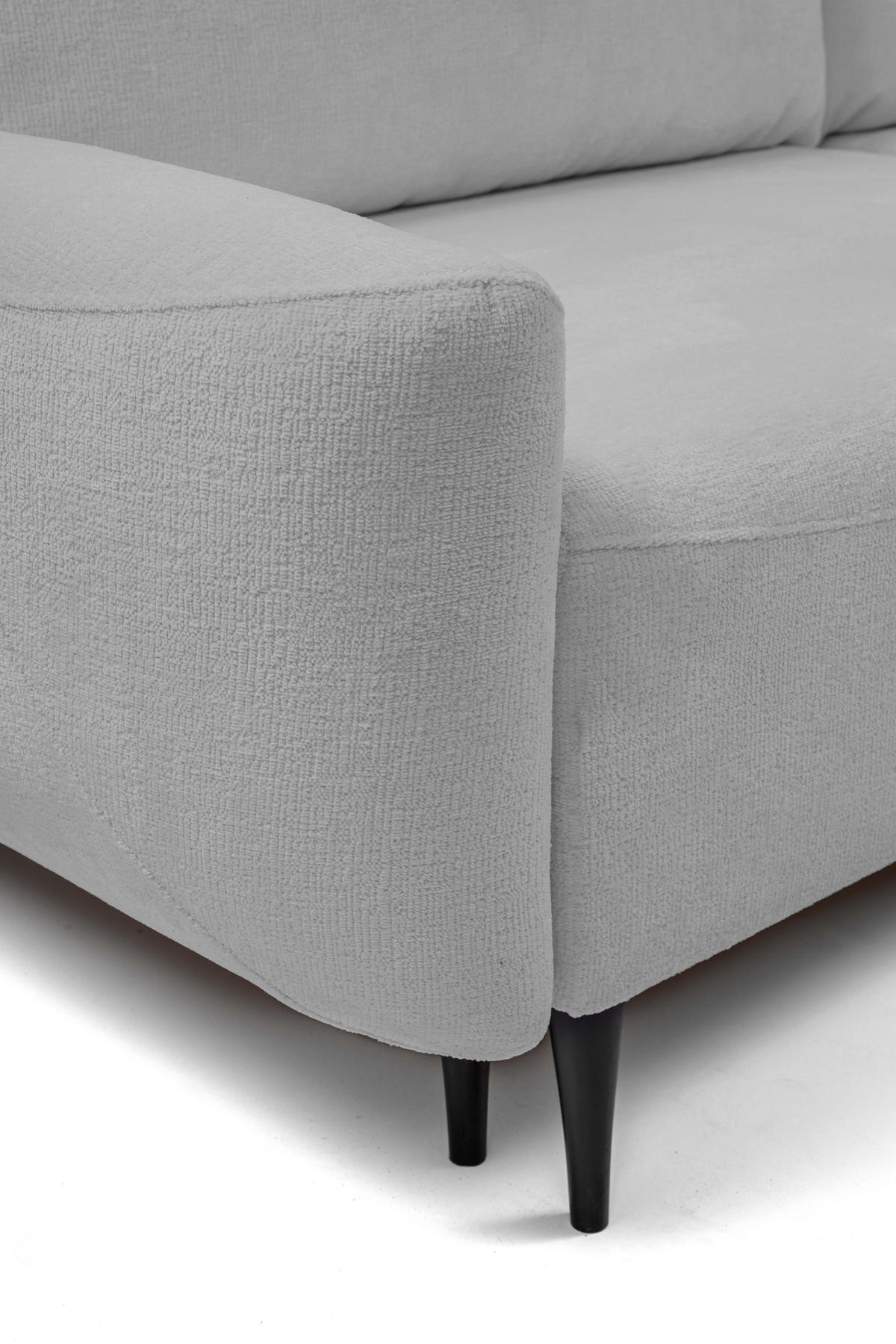SOFA BOHO Mit Schlaffunktion Und Bettkasten, Wellenfederung, PUR-Schaum, Holzfüße, lose Rückenkissen, freistehend, 244x102x92 cm Grey - Grau, Holz/Textil (244/92/102cm) - DomoHome