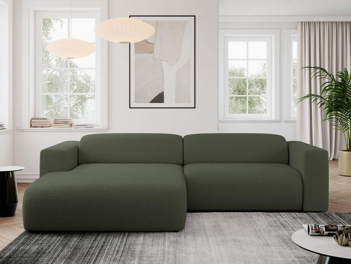 ECKSOFA PASADENA Grün Bouclé - Links Seite - Schwarz/Grün, Kunststoff/Textil (288/180cm) - MKS