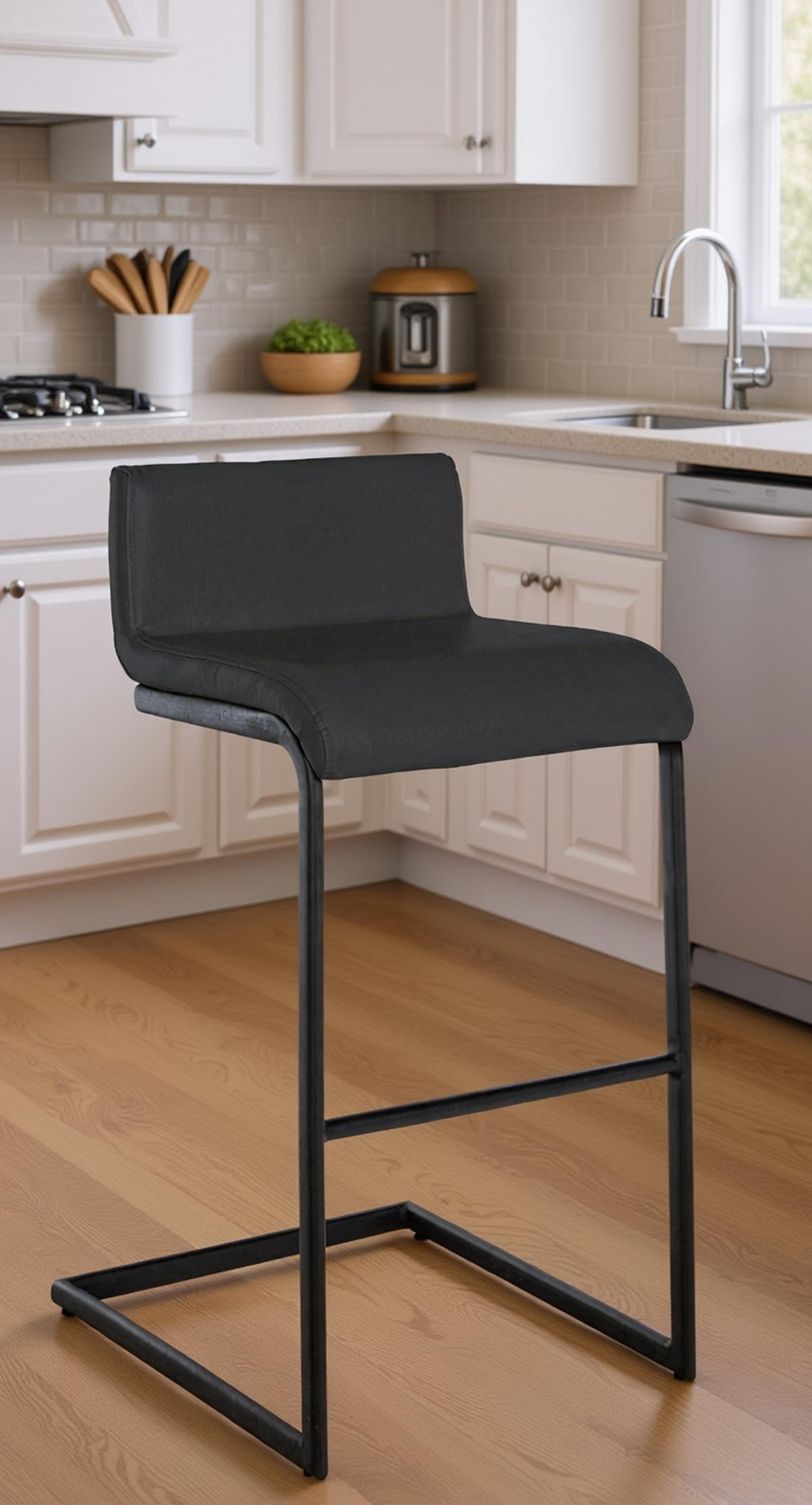 BARHOCKER New Orleans Kunstleder B dunkelgrau - Schwarz/Grau, Kunststoff/Metall (40/96/50cm) - TPFLiving