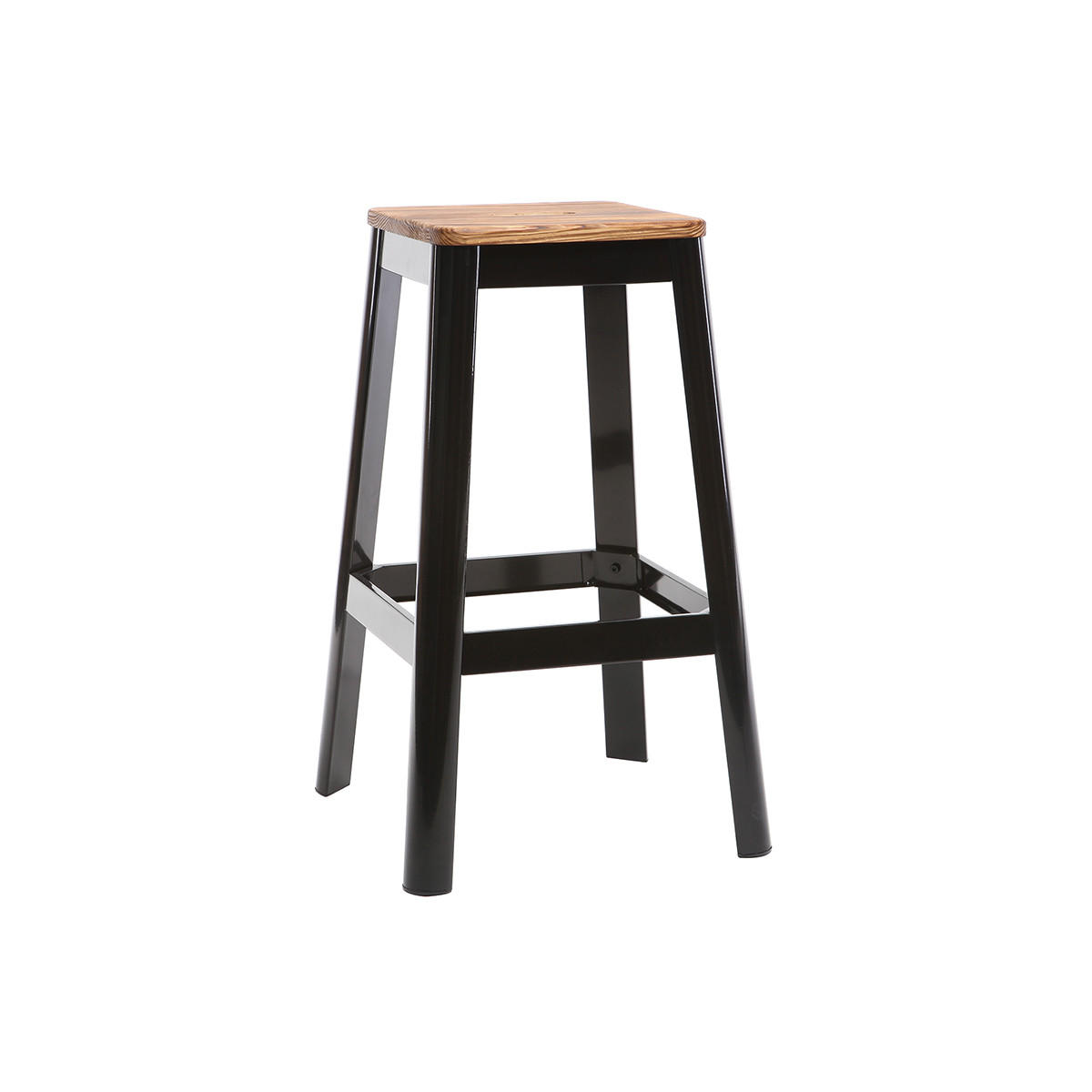 INDUSTRIAL-BARHOCKER Schwarzes Metall Holz H75 cm 2er-Set NICK - Schwarz, Holz (46/75/46cm) - Miliboo