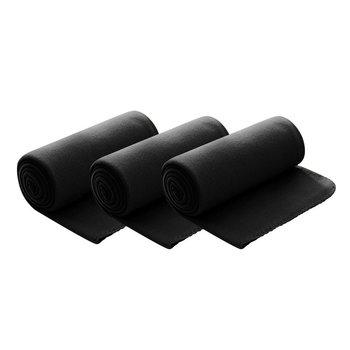FLEECEDECKE 3er Set schwarz 130/160 cm Kettelrand Anti-Pilling - Schwarz, Textil (130/160cm) - wometo