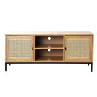 TV-MÖBEL mit 2 Türen, Rattangeflecht und 2 Ablagen - L120cm - Apfelbaumfarben, Holzwerkstoff (39/51/120cm) - Calicosy