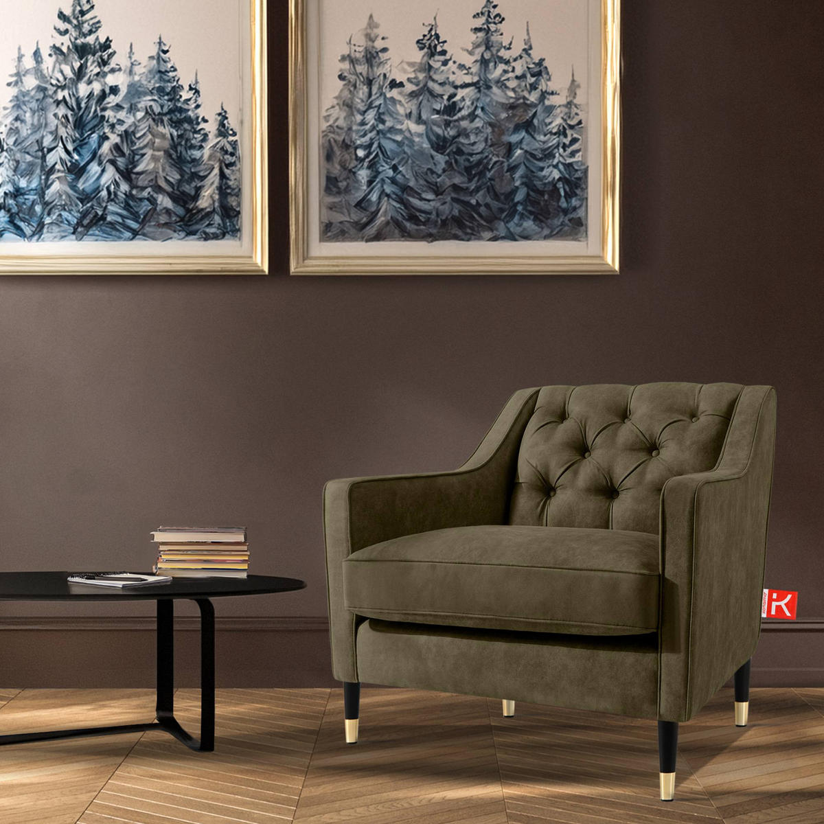 SESSEL NOMUS Kunstleder, gesteppt, Olivgrün - Wengefarben/Olivgrün, Holz/Holzwerkstoff (77/78/80cm) - KONSIMO®
